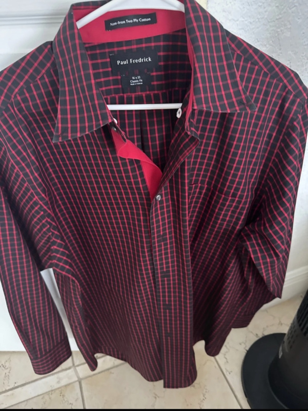 Paul Fredrick Black Shirt with Red Windowpane Check